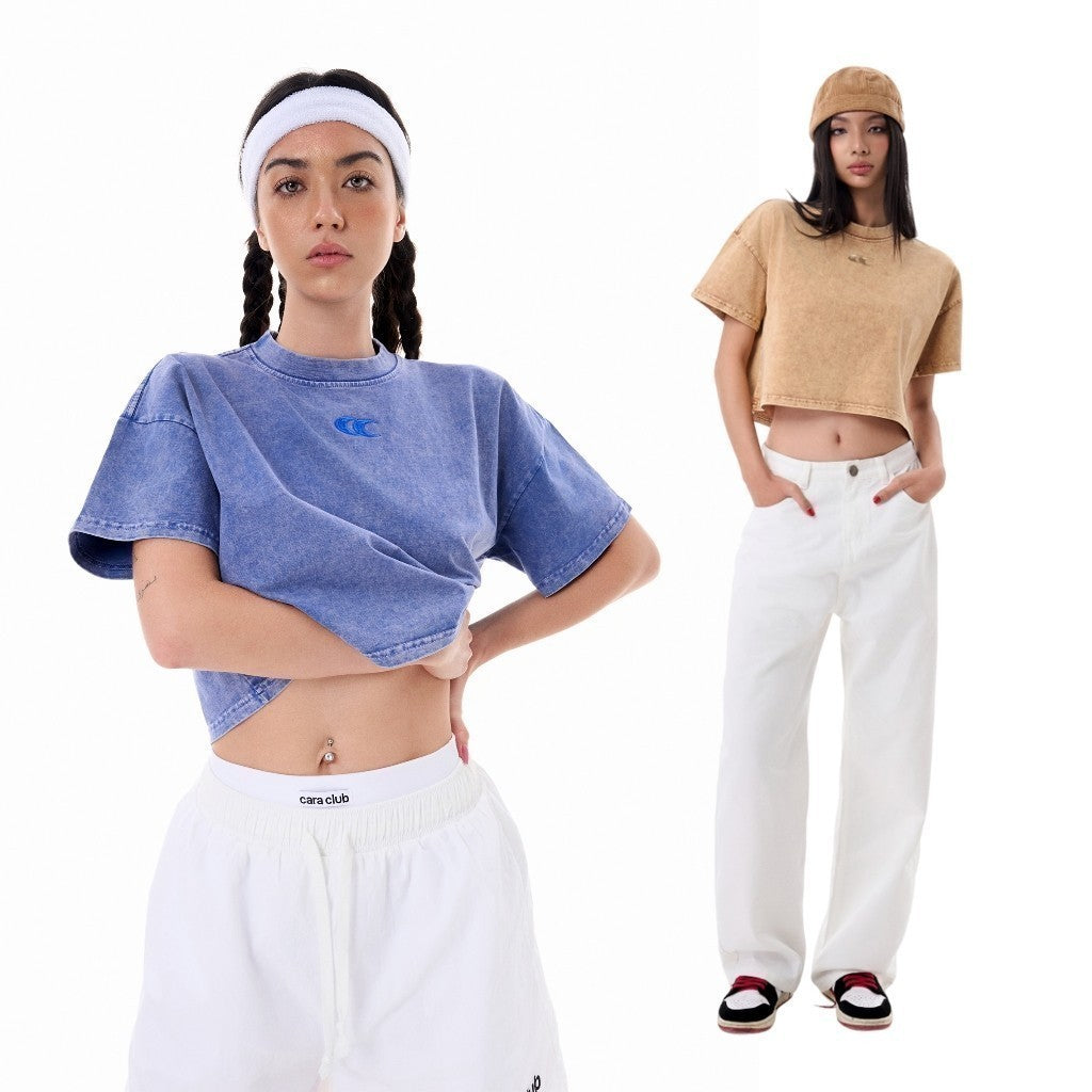 CARA Áo croptop tay ngắn nữ Neva cổ tròn form rộng