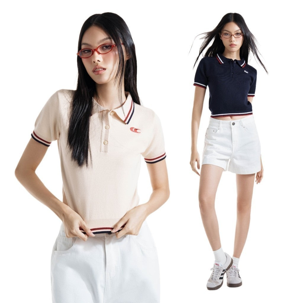 CARA Áo polo croptop nữ Lexi form fit phối bo chun đơn giản