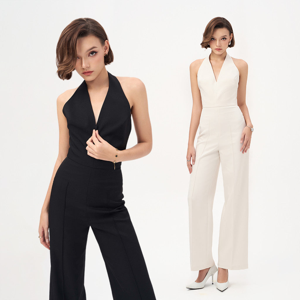 RECHIC Jumpsuit Axel dáng cổ yếm ống suông dài chiết eo hack dáng sang trọng