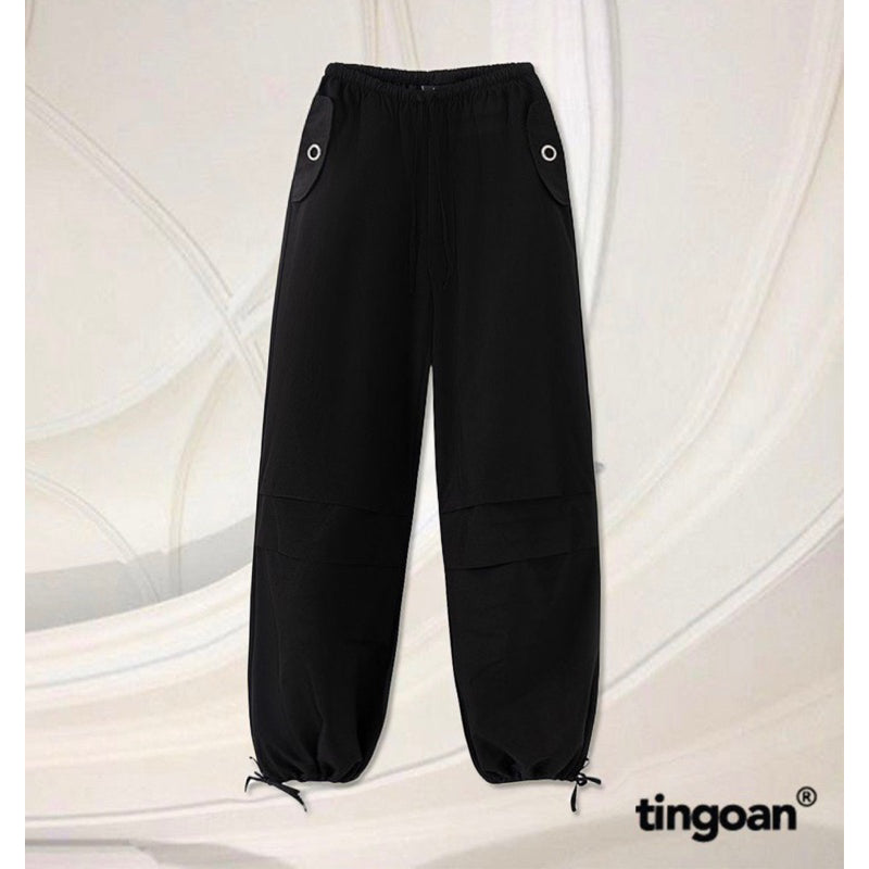 TINGOAN® - HIGHWAY PANTS/BL black 2-layer elastic drawstring pants latest version October 2023