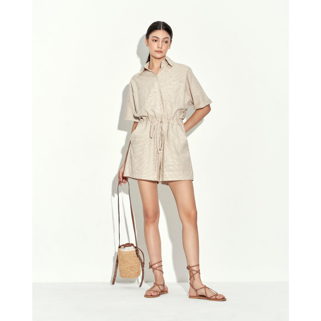 Jumpsuit Ngắn Thiết Kế Linen Teddy Romper | 3756 | Lana Official