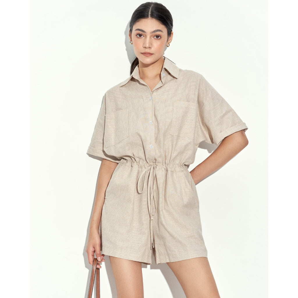 Jumpsuit Ngắn Thiết Kế Linen Teddy Romper | 3756 | Lana Official