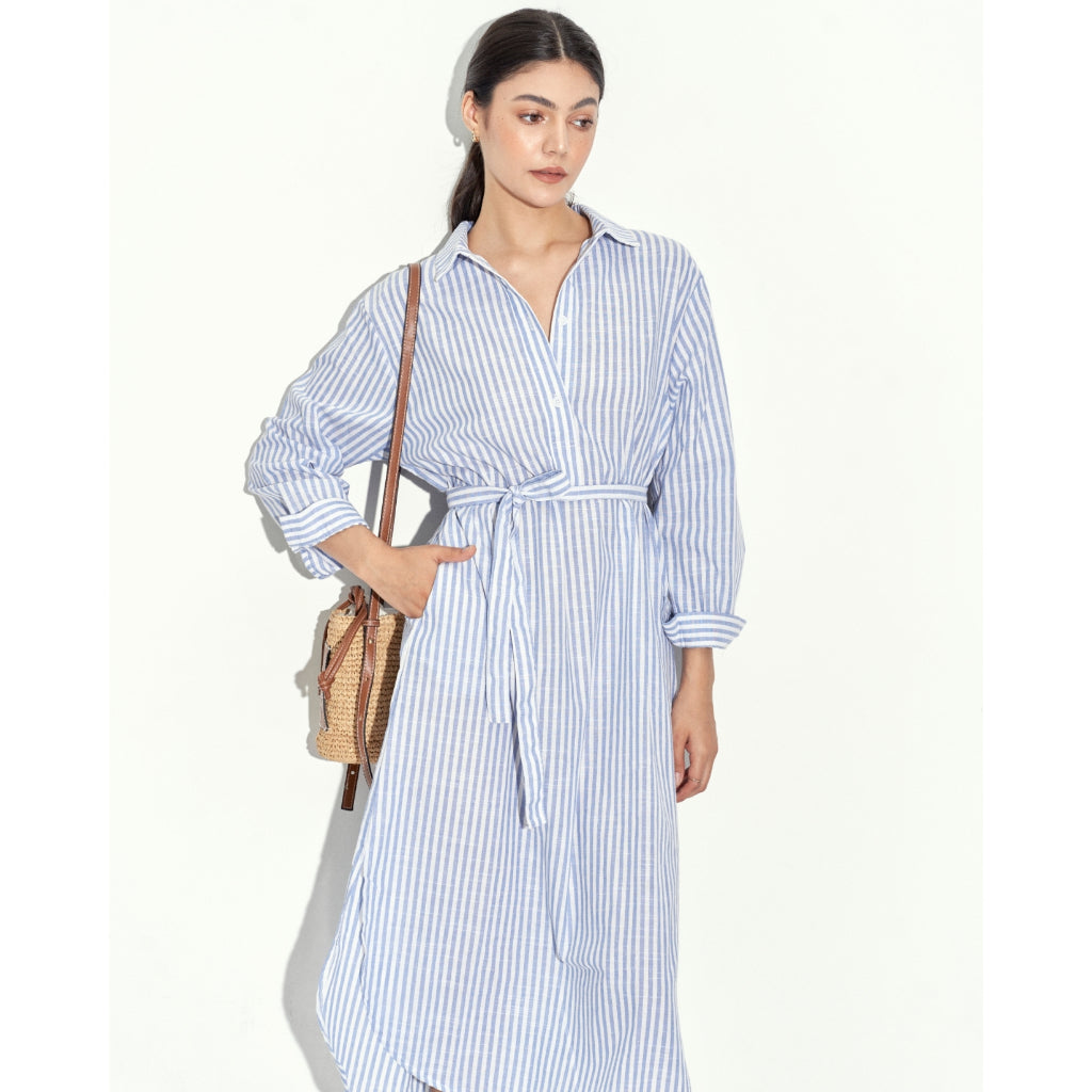 Long Sleeve Striped Shirt Dress with Mason Belt | 3720 | Lana Official