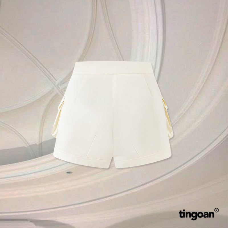 TINGOAN® - Nude tafta shorts with box pockets on both sides BECKY SHORTS/ND