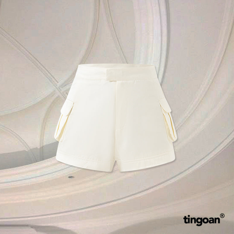 TINGOAN® - Nude tafta shorts with box pockets on both sides BECKY SHORTS/ND