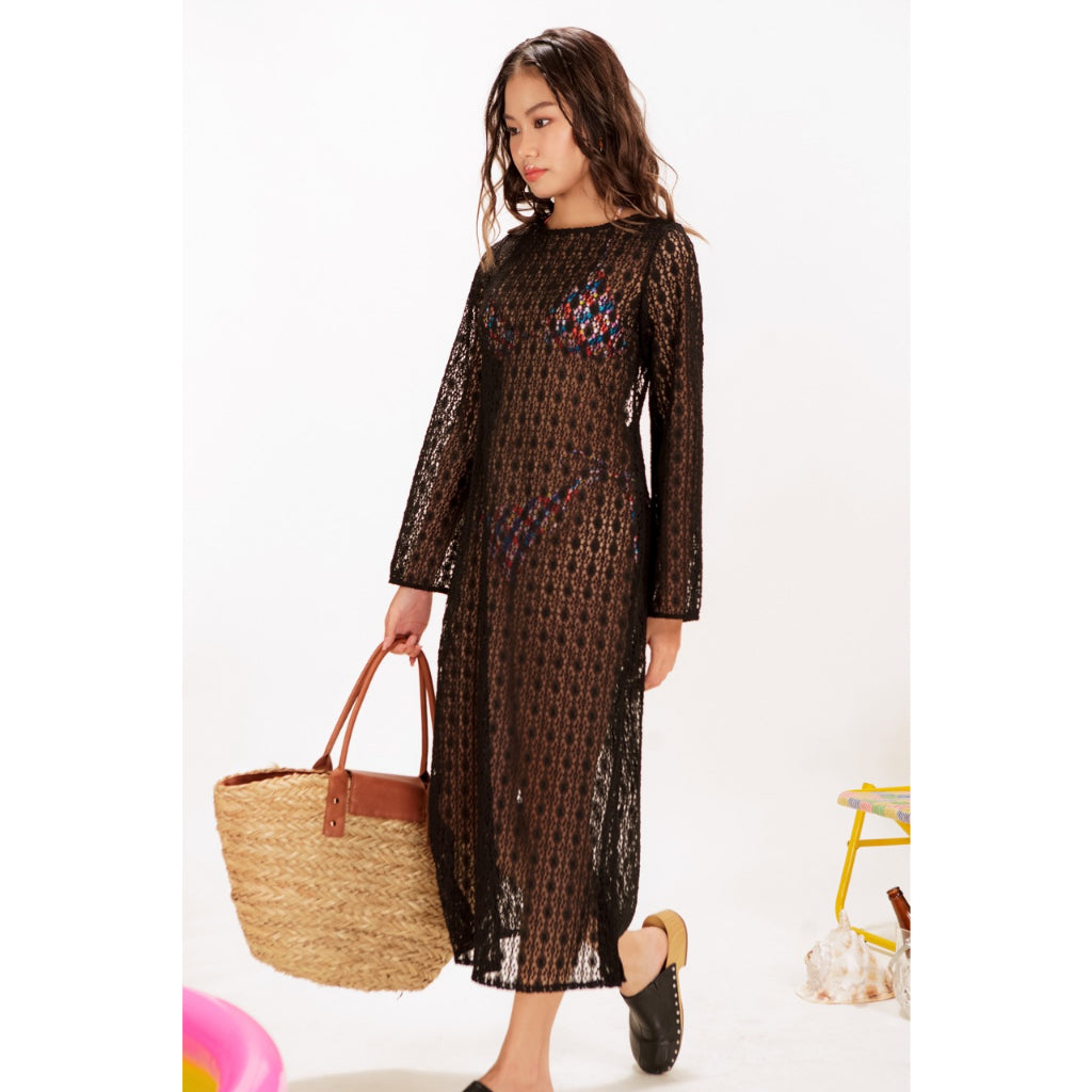 LIBÉ - Black long sleeve loose crochet dress