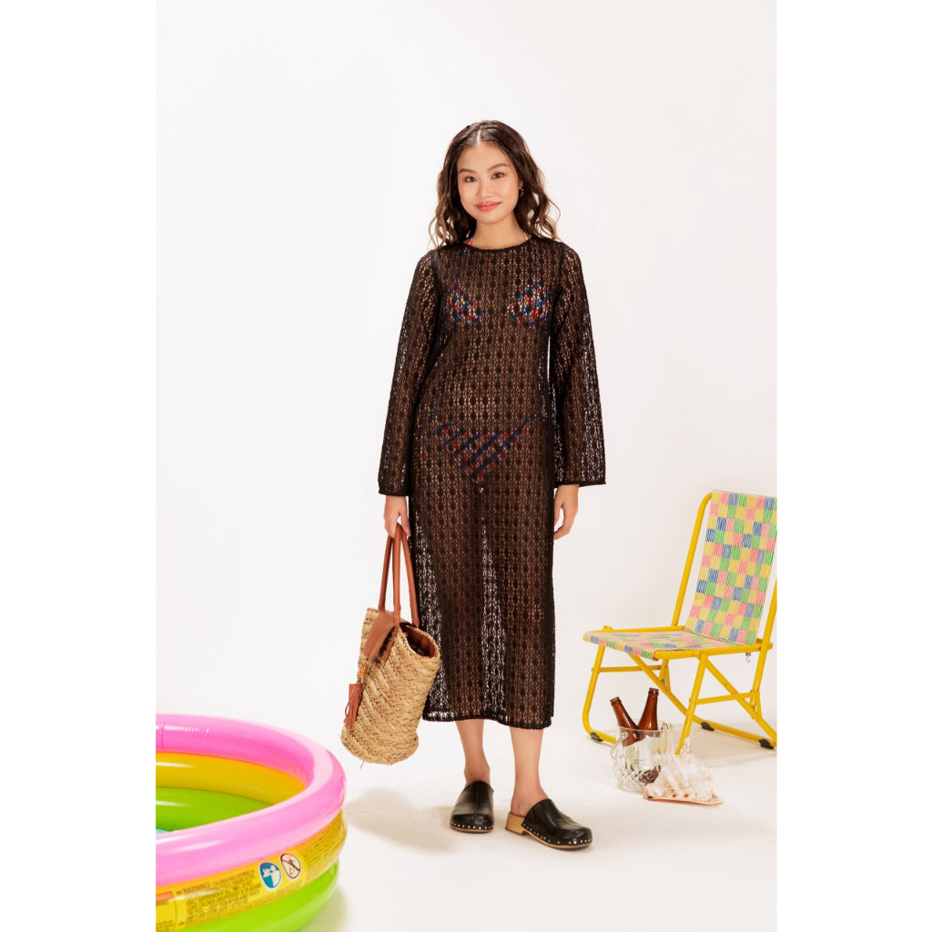 LIBÉ - Black long sleeve loose crochet dress