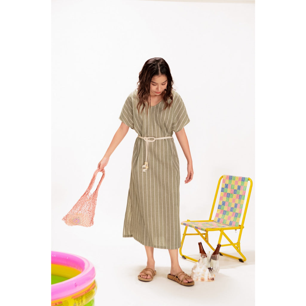 LIBÉ - Loose long dress with short sleeves and belt