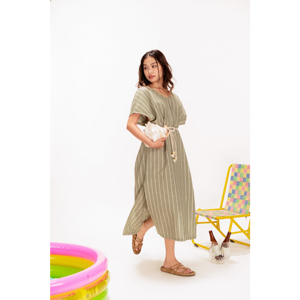 LIBÉ - Loose long dress with short sleeves and belt