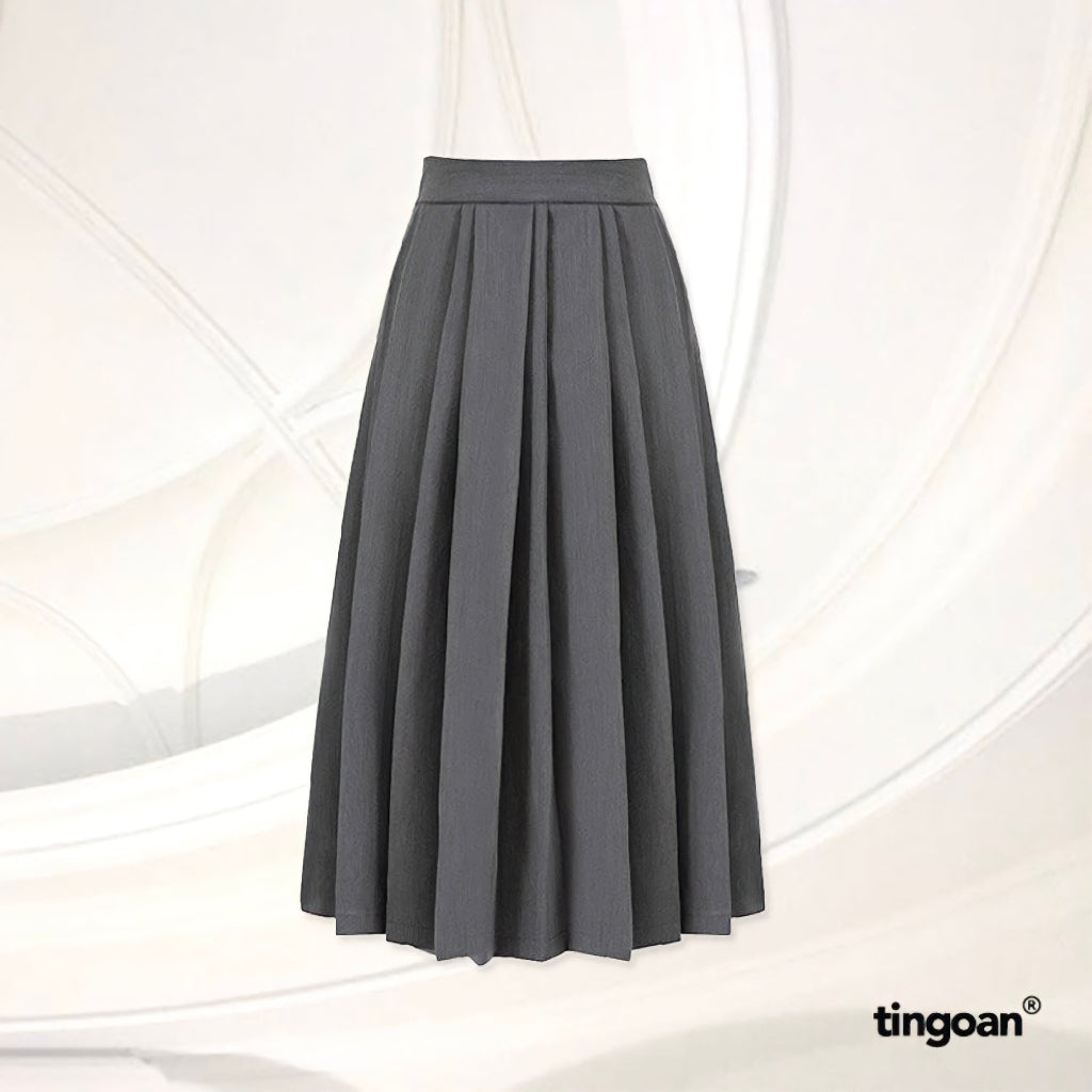 TINGOAN® - Chân váy dài lửng cạp cao xám xếp ly trước MING XI LONG SKIRT/GR