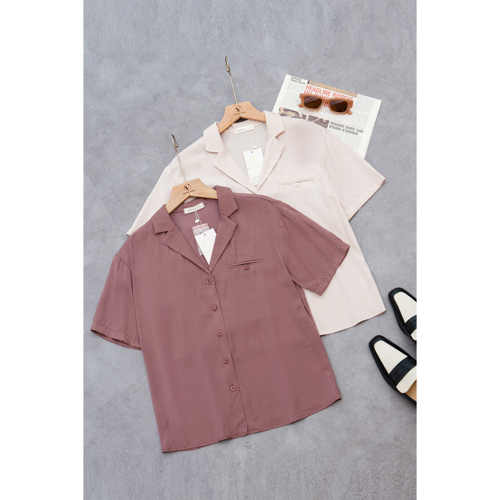 VIENNE TRAN V61H23H003 short-sleeved collared shirt with 2 shoulder pockets