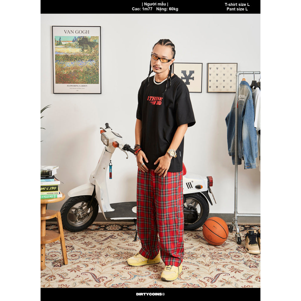 DirtyCoins Logo Plaid Pants - Red