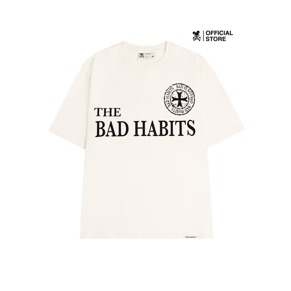 Unisex Bad Habits T-Shirt- Cream Renaissance Stamp Tee- Genuine Local Brand