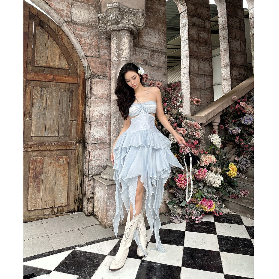 Cut Out Ruffles Layered Tassel Dress LSEOUL V23051537 Sweet and Feminine 