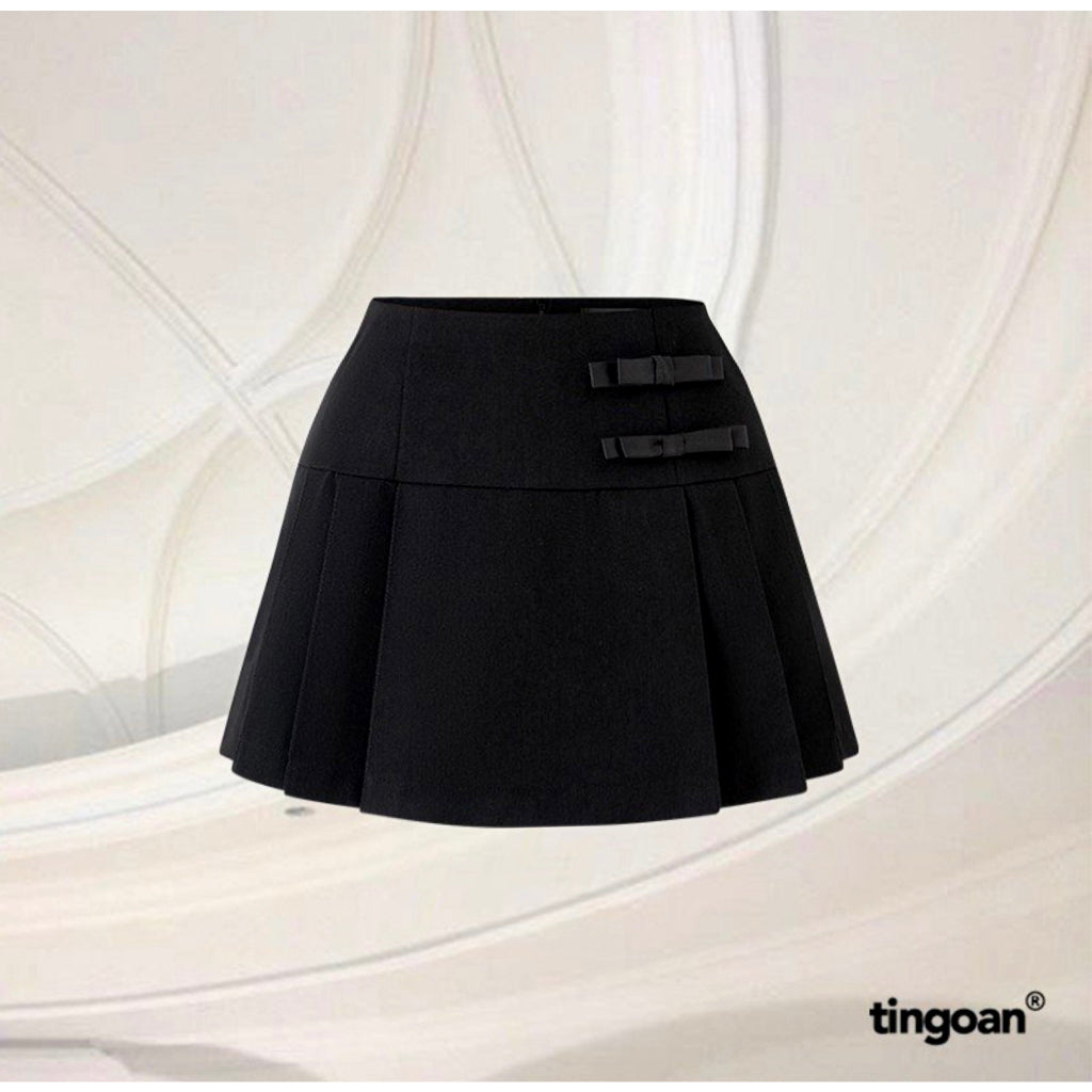 TINGOAN® - Chân váy đính nơ lệch đen xếp ly HANA SKIRT/BL PHIÊN BẢN MỚI NHẤT T6/2024