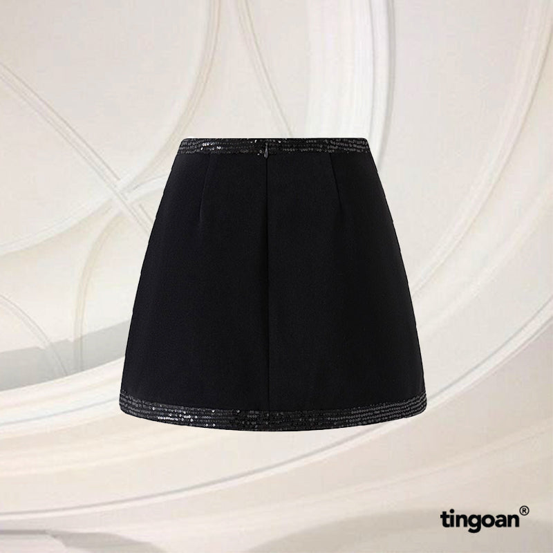 TINGOAN® - Chân váy cạp cao đen viền lấp lánh đính cúc MON CHERI SKIRT/BL