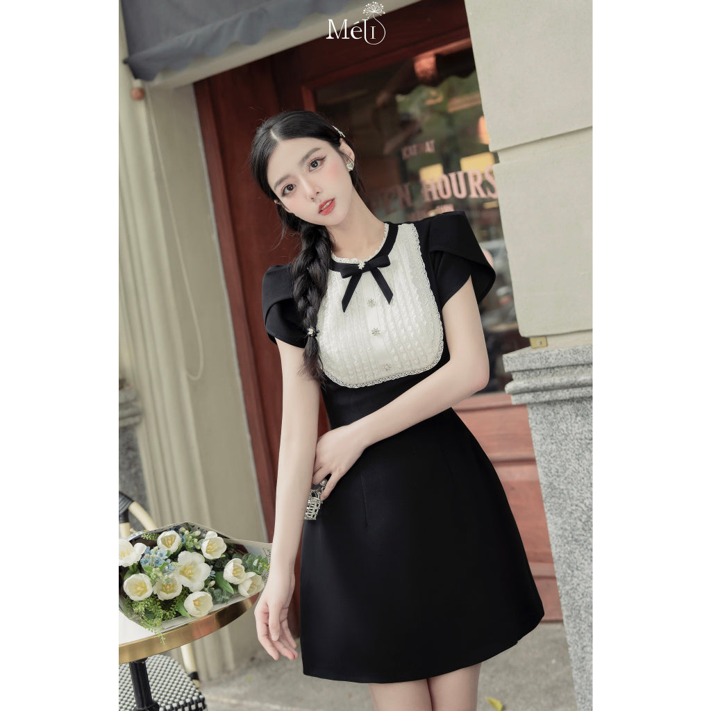 [VOUCHER_SALE]Black dress with white lace and bow collar - Méli design