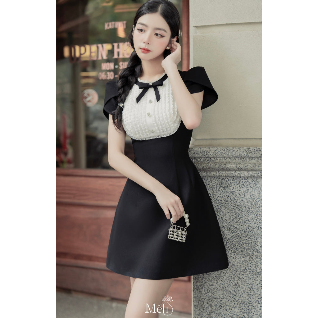 [VOUCHER_SALE]Black dress with white lace and bow collar - Méli design