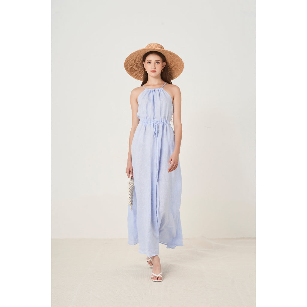 Carina High Quality Linen Design Maxi Dress with Drawstring Waist Collar | 3950 | Lana Official