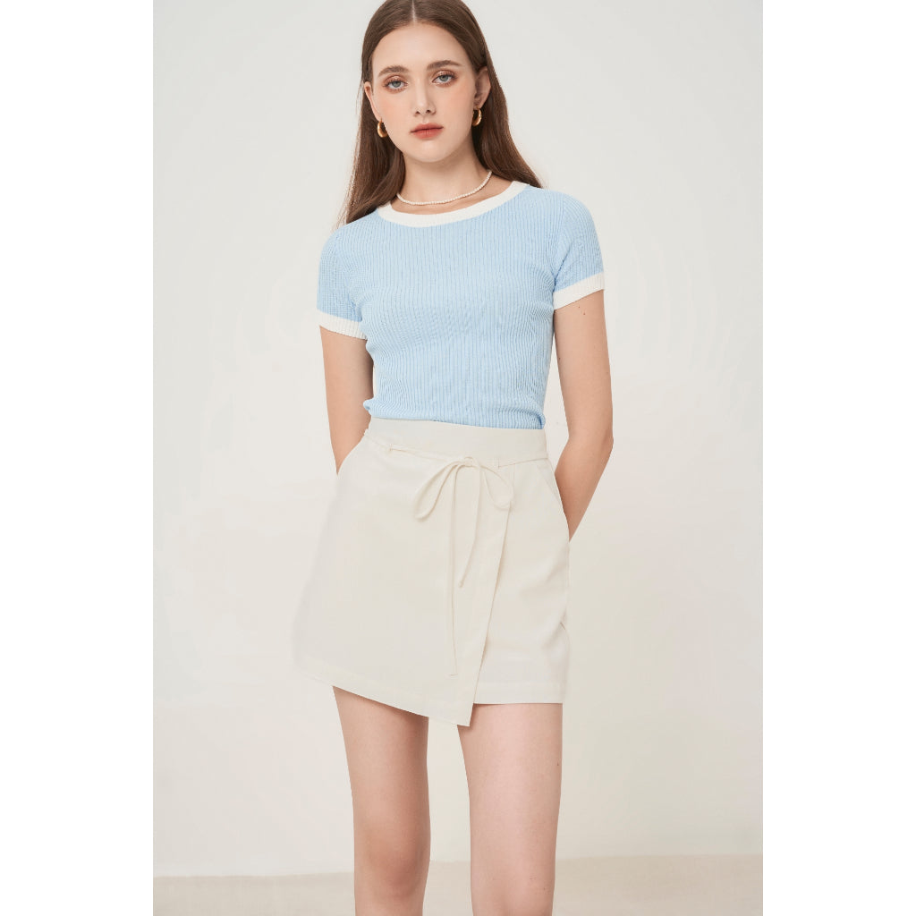 Emilia Short Design Linen Mini Skirt with Bow Tie | 3962 | Lana Official