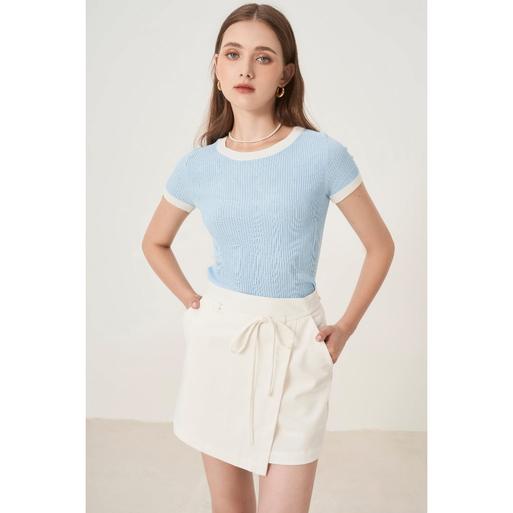 Emilia Short Design Linen Mini Skirt with Bow Tie | 3962 | Lana Official