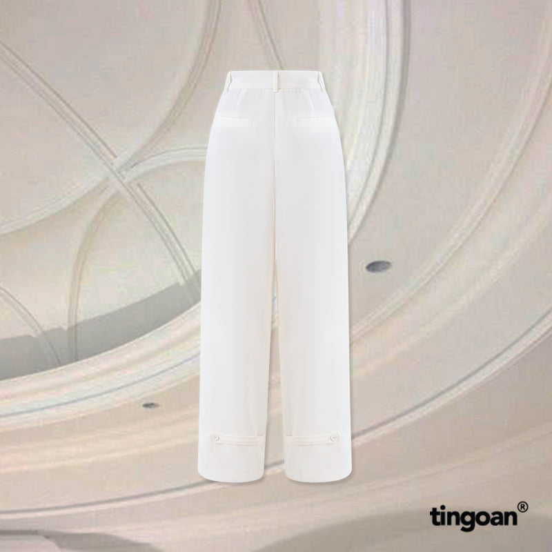 TINGOAN® - High-waist culottes with white hem belt I LIKE ME BETTER PANTS/WH