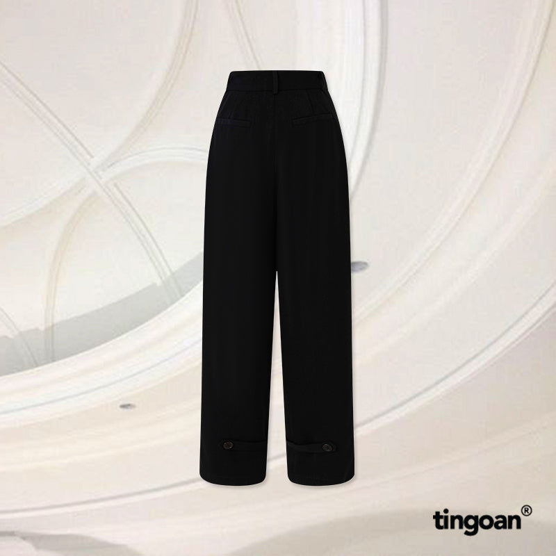 TINGOAN® - Quần culottes dài cạp cao đai gấu đen I LIKE ME BETTER PANTS/BL