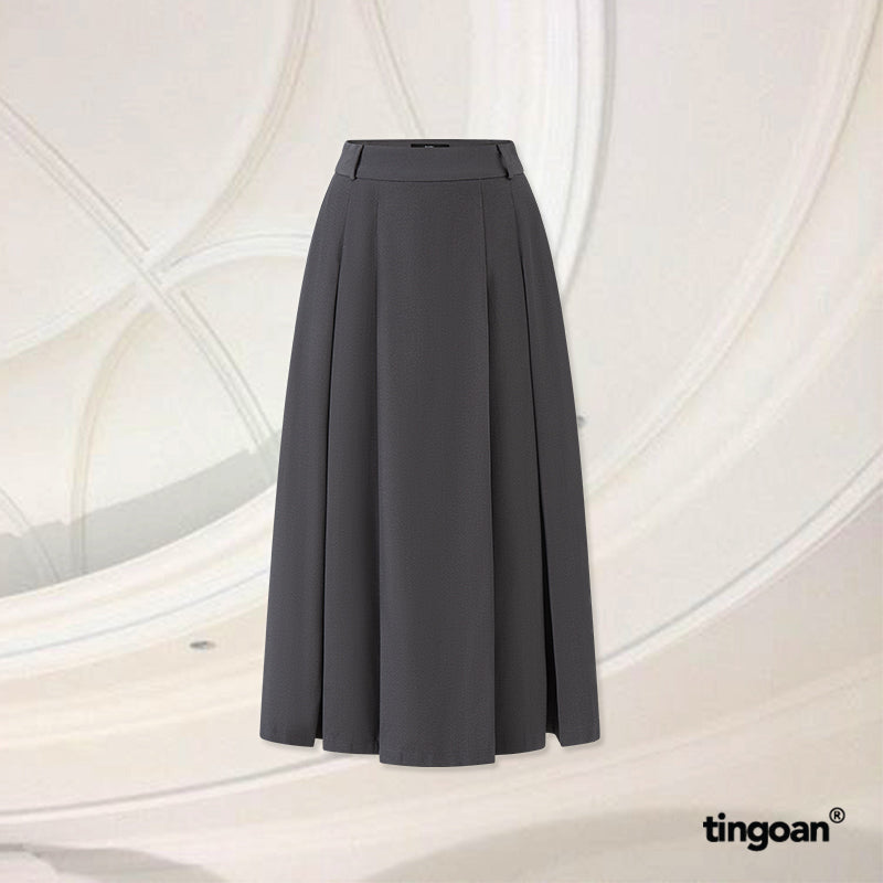 TINGOAN® - Gray high-waisted pleated long skirt QIN QIN LONG SKIRT/GR