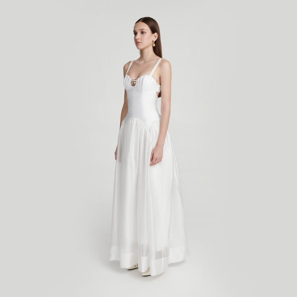 DEAR JOSÉ - Oyster white organza strapless long dress