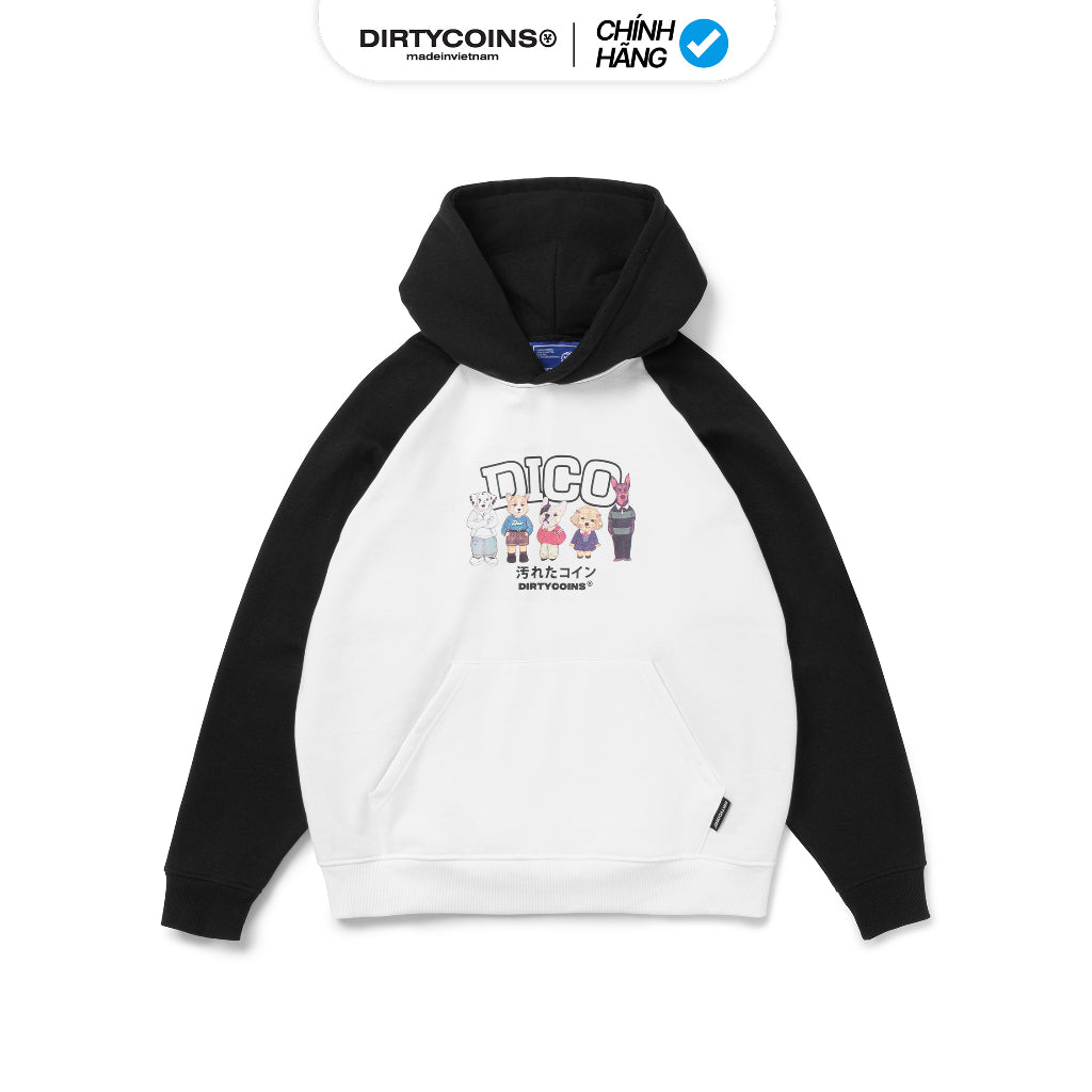 DirtyCoins Dico Puppies Hangouts Raglan Hoodie - White/Black