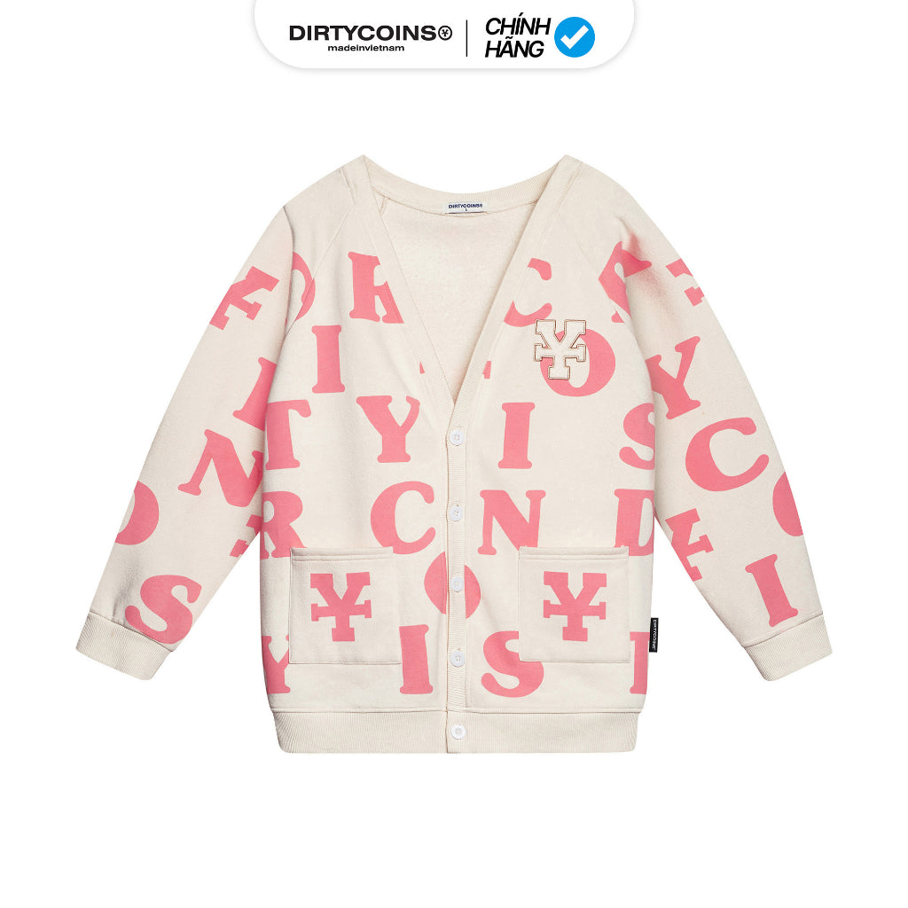 DirtyCoins Print Cardigan - Ivory/Pink