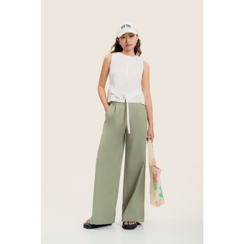 LIBÉ - Mint green straight-leg pants with side buttons