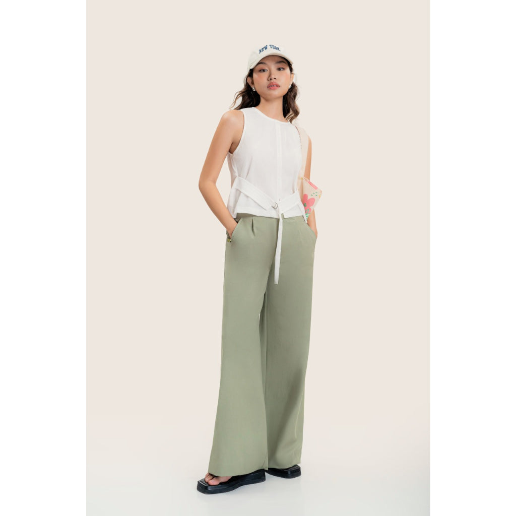 LIBÉ - Mint green straight-leg pants with side buttons