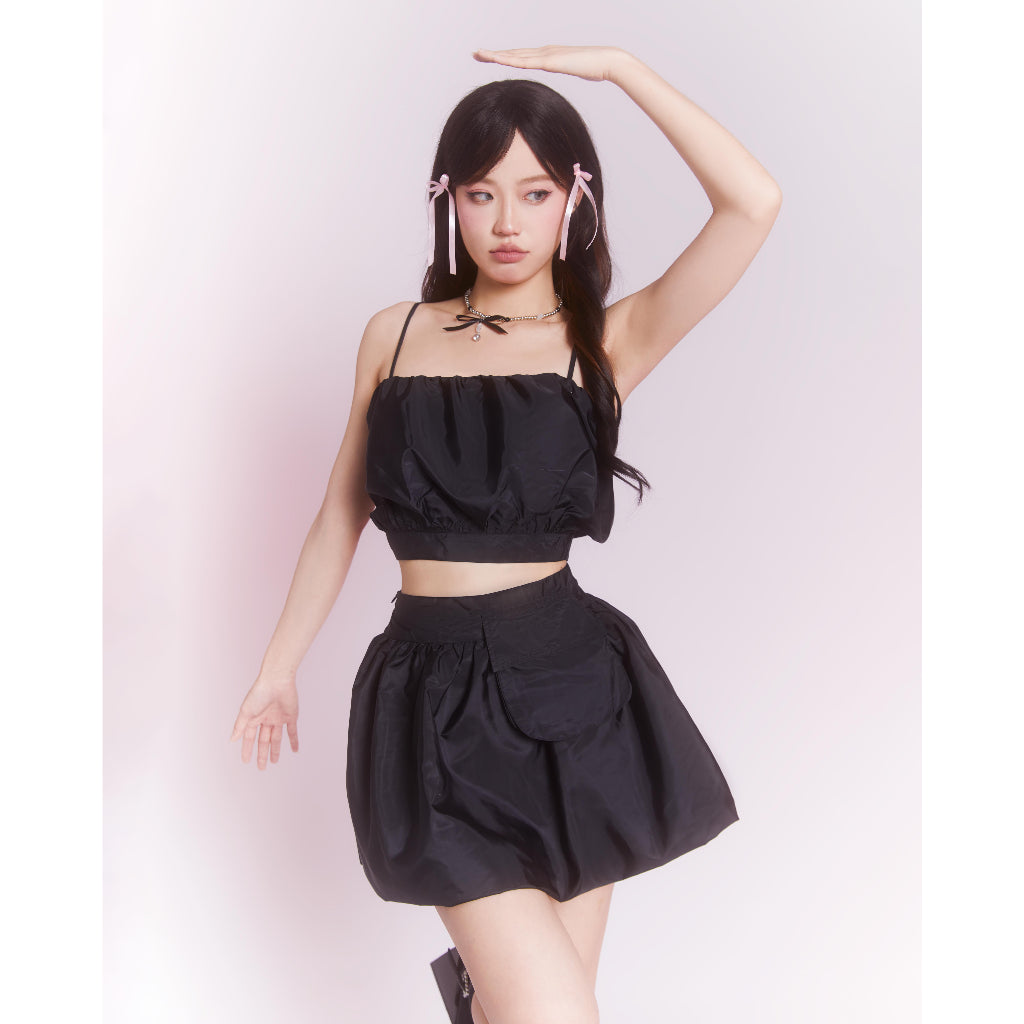 Set of two-strap parachute crop top and squashy parachute skirt | LOUISE SET - CLÉLIE 