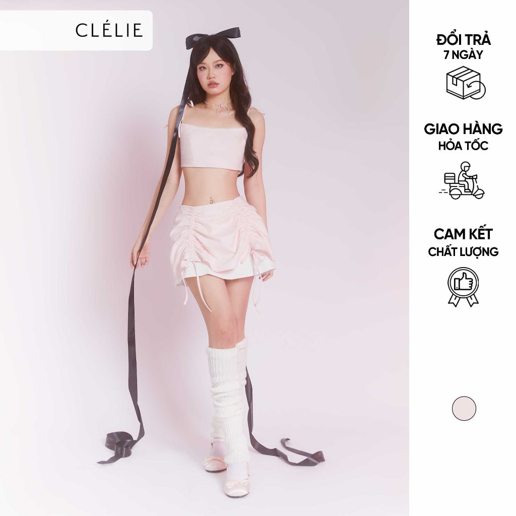 Set of crop top with 2 bow ties and drawstring skirt | VALERIA SET - CLÉLIE 