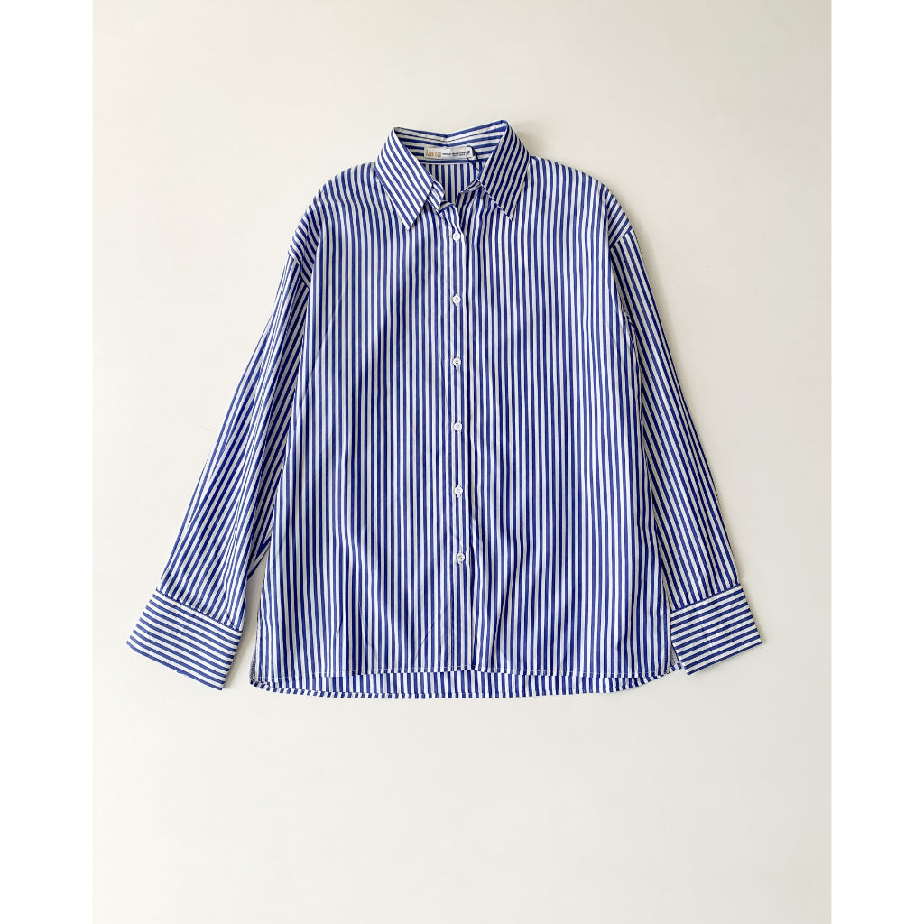 Madeline Women's Loose Blue Striped Shirt | 3573 | Lana Official