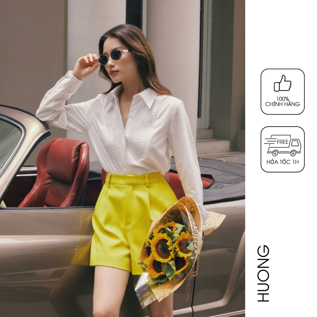 Áo sơ mi cotton trắng mí gân HUONG BOUTIQUE BSSM25