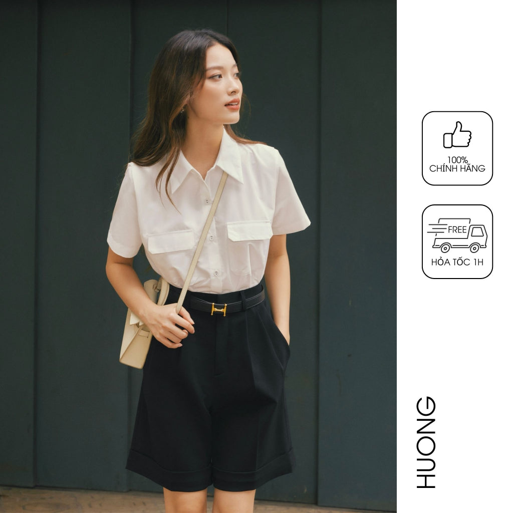 White cotton shirt with 2 box pockets HUONG BOUTIQUE BSSM28