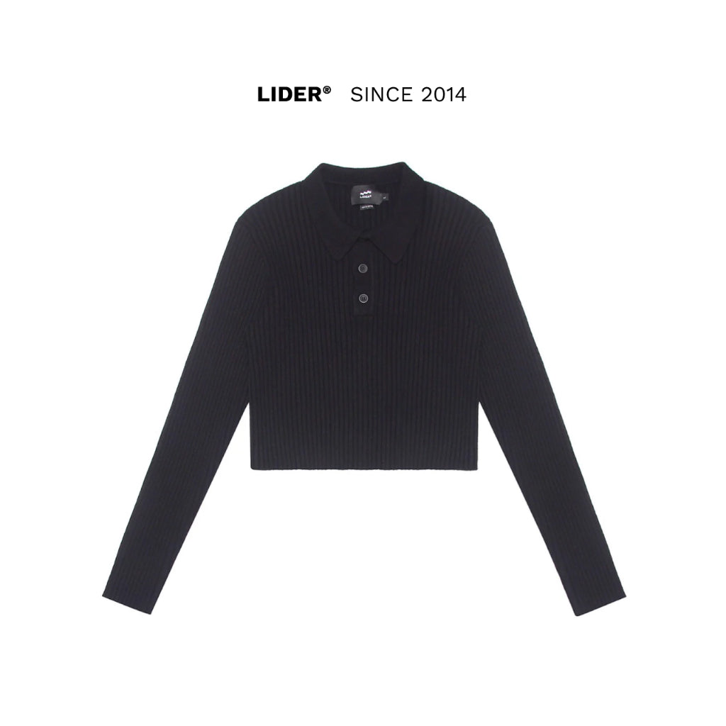 UNISEX LIDER EDWARD CROPPED POLO SHIRT - Black/Pearl