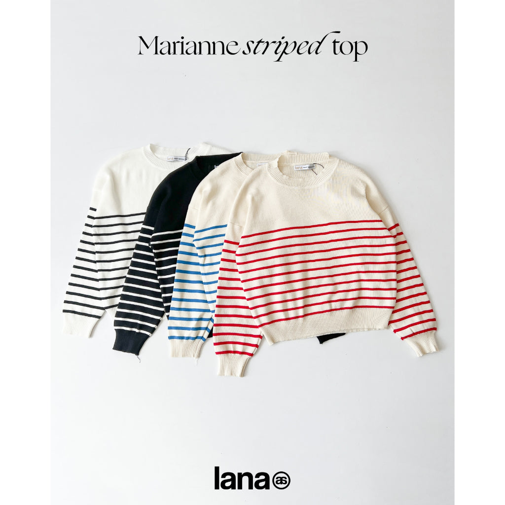 Marianne Red Horizontal Striped Long Sleeve Sweater | 3599 | Lana Official