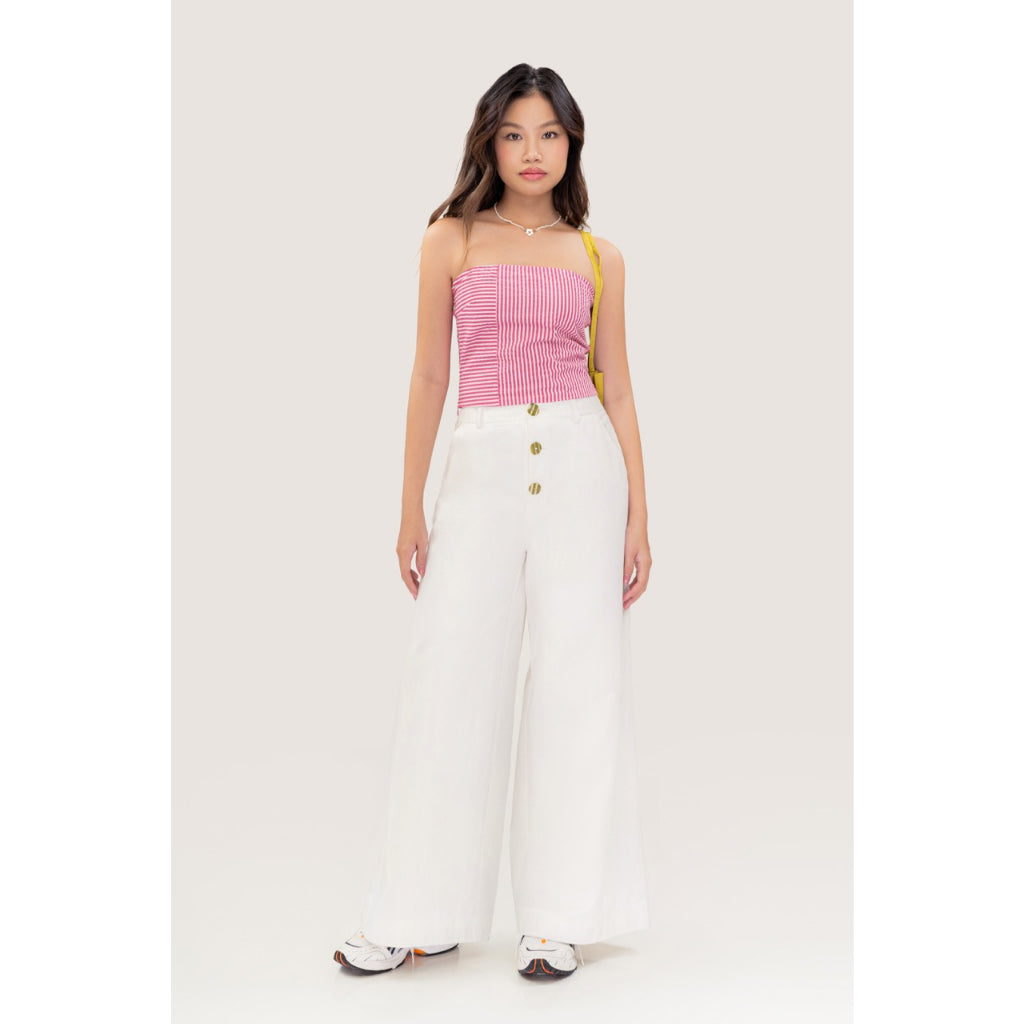 LIBÉ - White wide-leg khaki pants with buttons