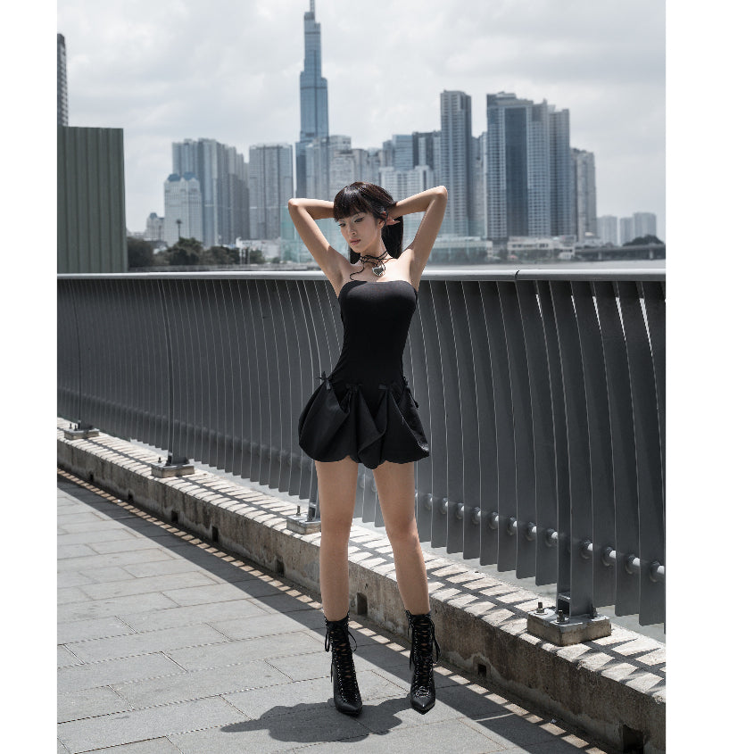 Bodycon Dress with Spaghetti Straps and Bow B#1 LSEOUL V23071550 Elegant, Suitable for Party 