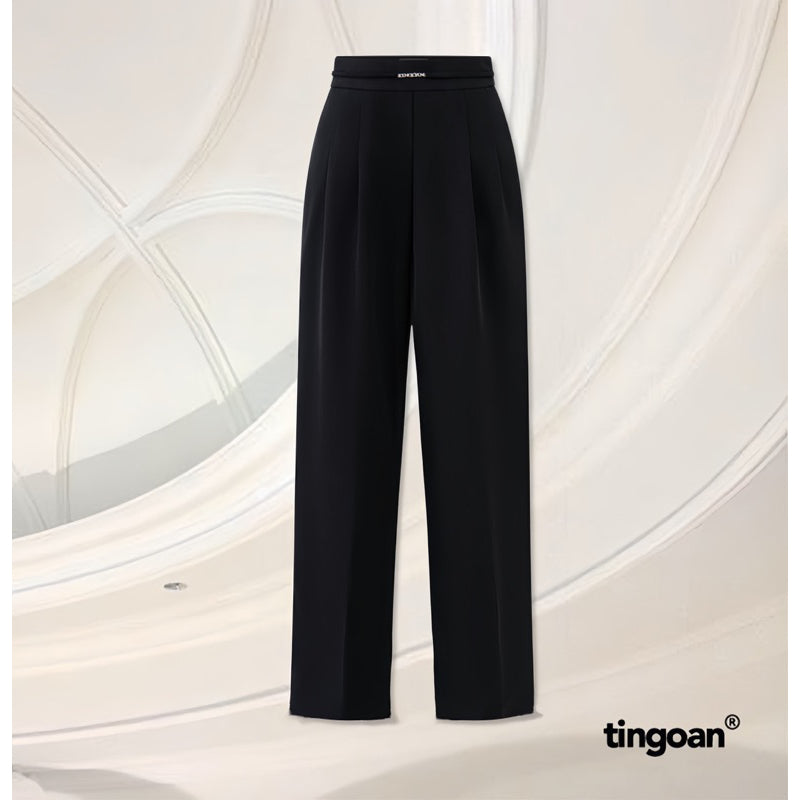 TINGOAN® - Quần dài đen cạp cao đính logo TINGOAN® CHEN CHEN PANTS/BL PHIÊN BẢN MỚI NHẤT T6/2024