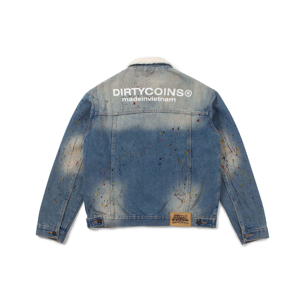 Áo Khoác DirtyCoins Fur Collar Spray Paint Denim Jacket