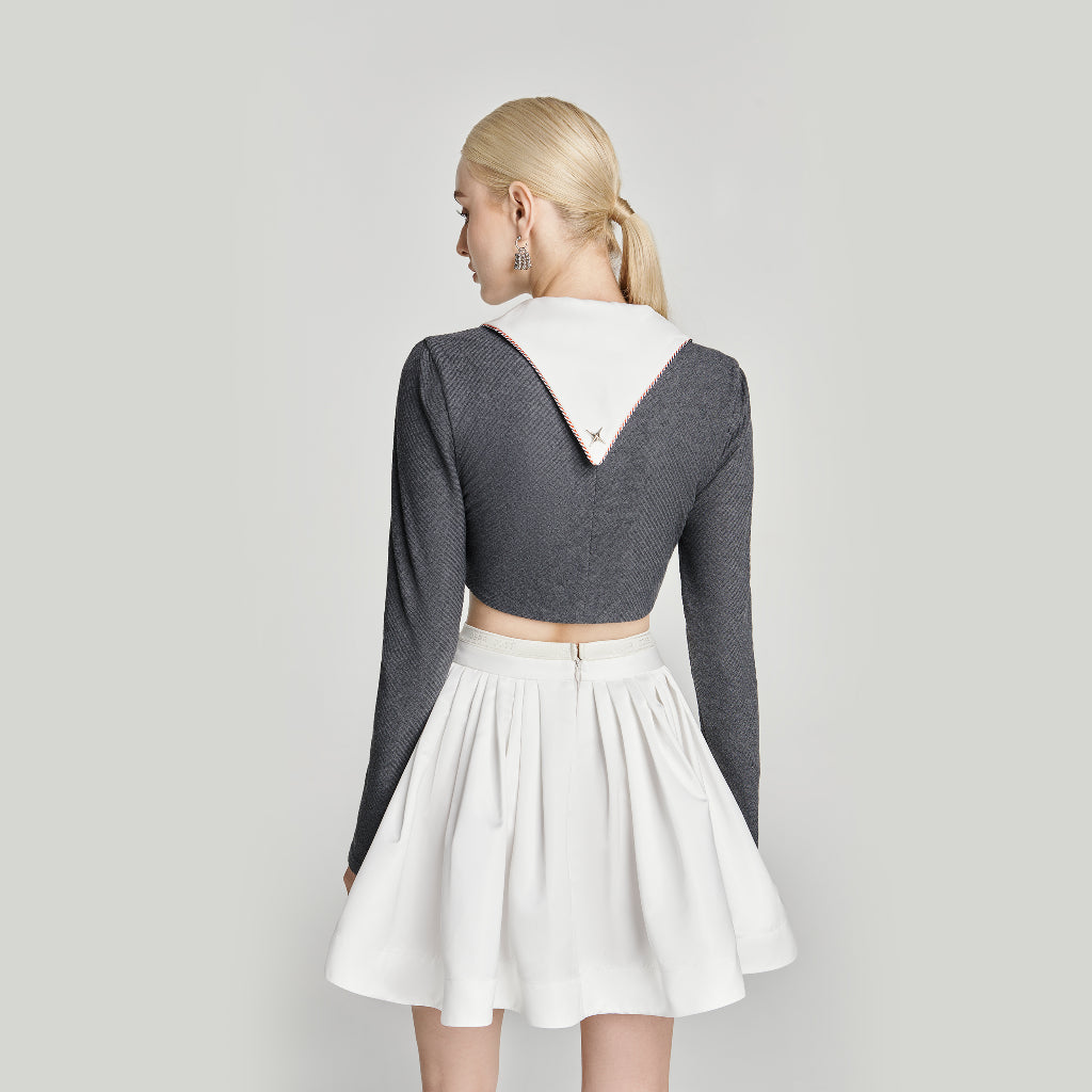 DEAR JOSÉ - Message from the Star long-sleeved crop top in gray knit