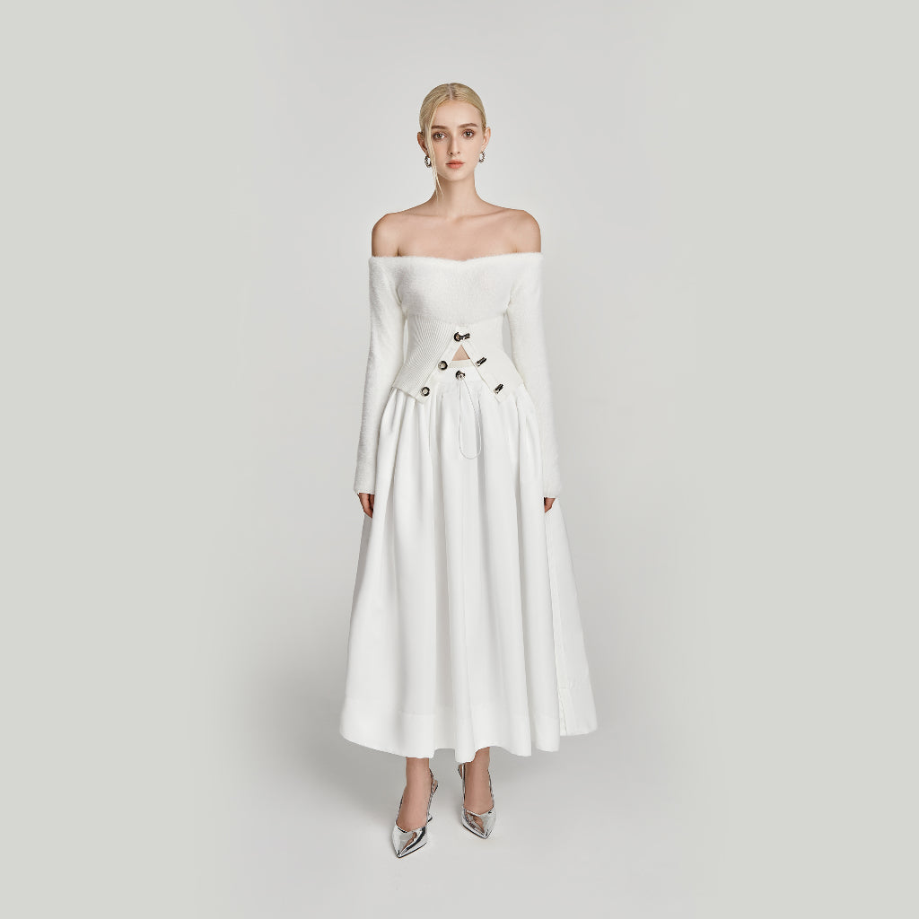 DEAR JOSÉ - ASTRONA flared maxi skirt in white taffeta