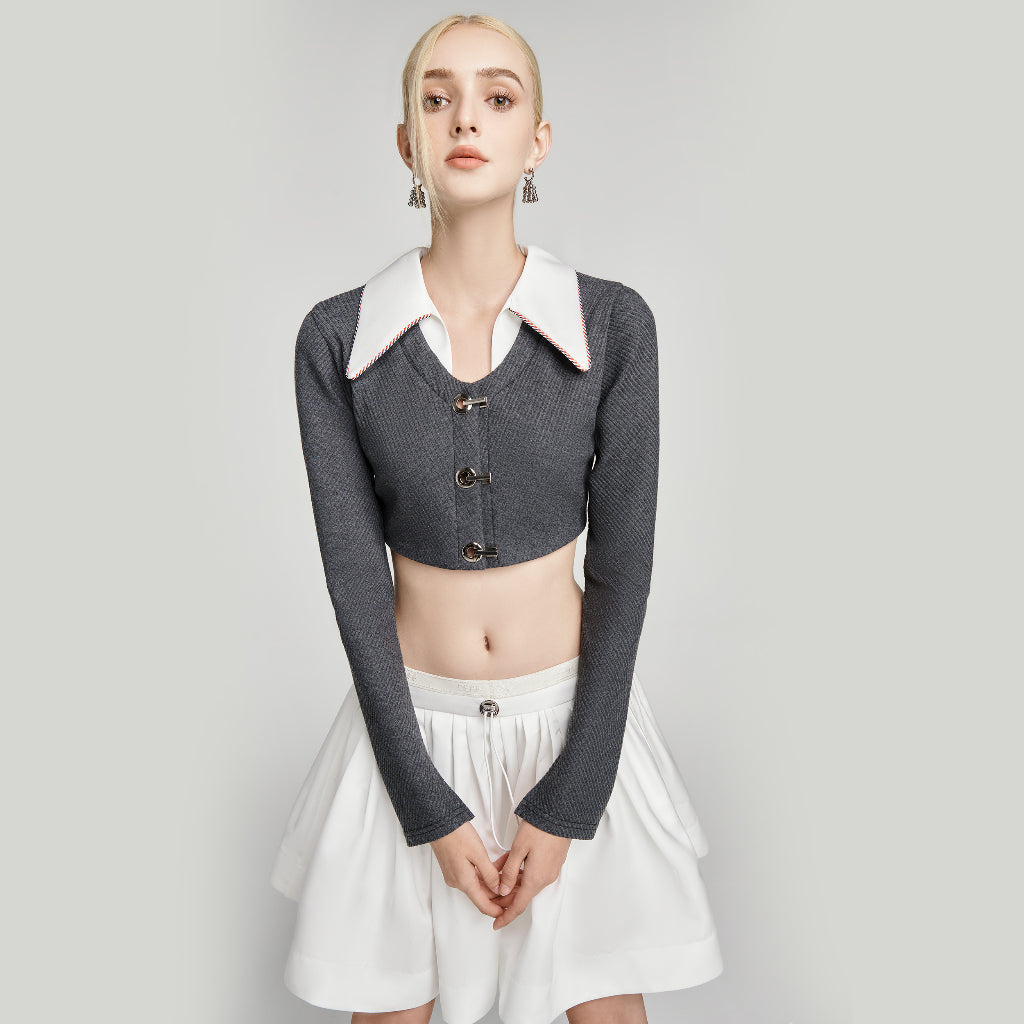 DEAR JOSÉ - Message from the Star long-sleeved crop top in gray knit