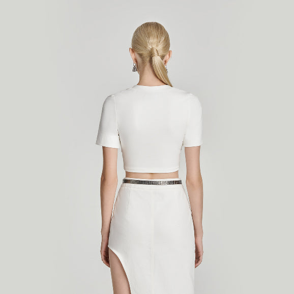 DEAR JOSÉ - Orion twist-bust crop top in white poly fabric