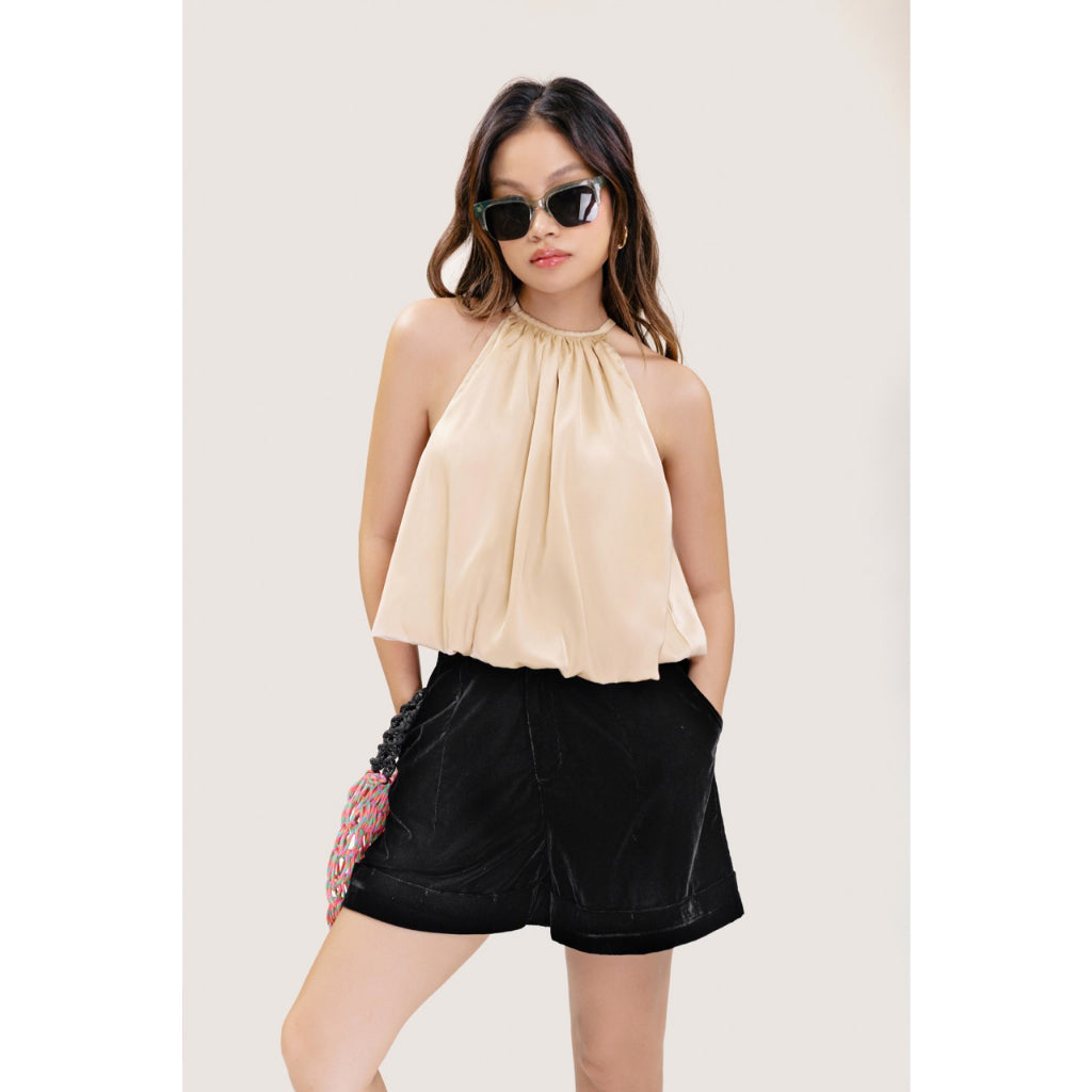 LIBÉ - Black straight-leg velvet short pants