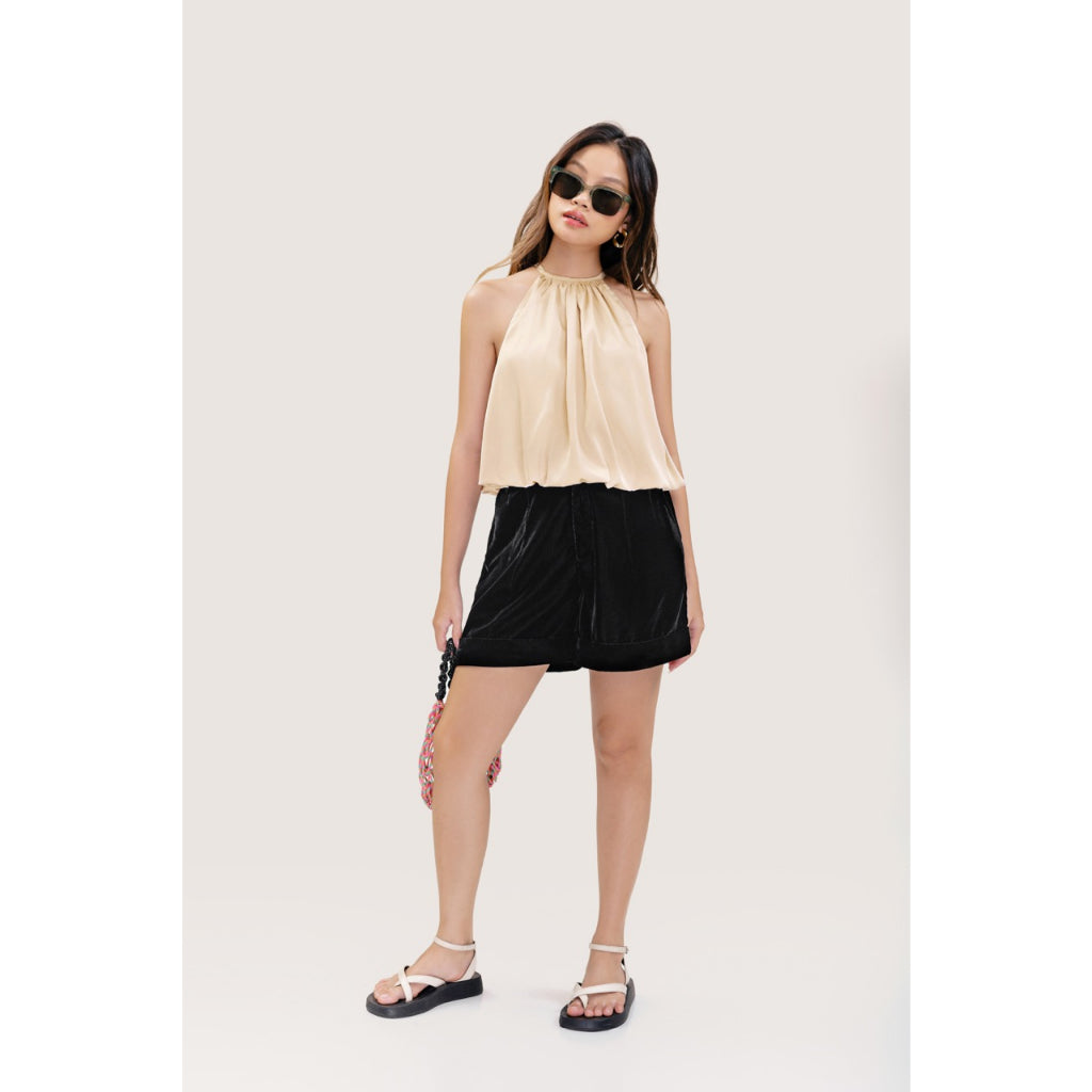 LIBÉ - Black straight-leg velvet short pants